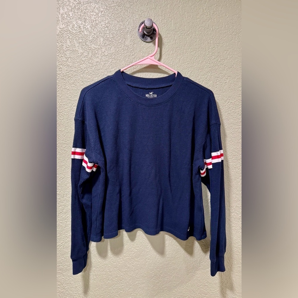 Hollister Navy Crop Top with Red and White Stripes